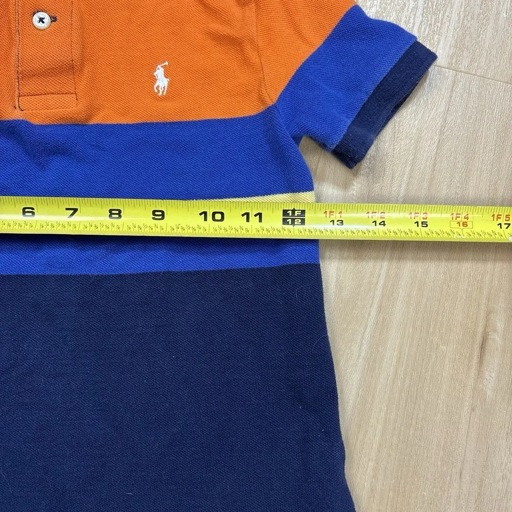Vintage Boys Polo Ralph Lauren Polo Shirt Size 6 Stripes Preppy Orange & Blue